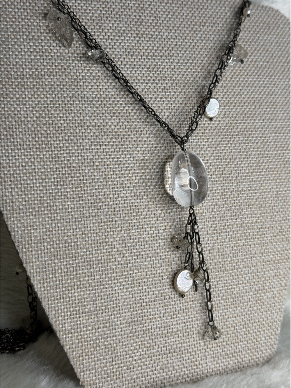 Retired Silpada N1492 925 Silver Crystal & Freshwater Pearl Tassel Necklace 35"